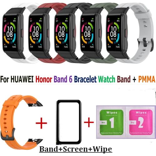3D PMMA Screen Protective Film For Huawei Honor Band 6 Bracelet Wrist Band Sport Silicone Strap for Honor Band6 Watch bands Belt