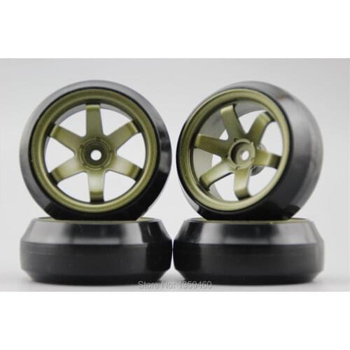 4pcs RC 1/10 Hard Drift Tire Tyre Wheel Rim W6SBR 6mm Offset(Painting Brozen) Fits For 1:10 Drift Car