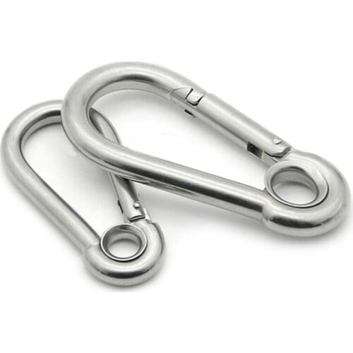 5pcs M9 Silver Multifunctional Eyelet Spring shap Quick hook Chain Fastener Hook Carabiner Stainless Steel Hiking Camping