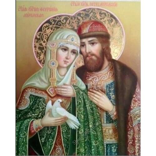 5d diy diamond painting Sts. Peter and Fevronia off Murom mosaic diamond embroidery square round cross stitch home decor,FF2459