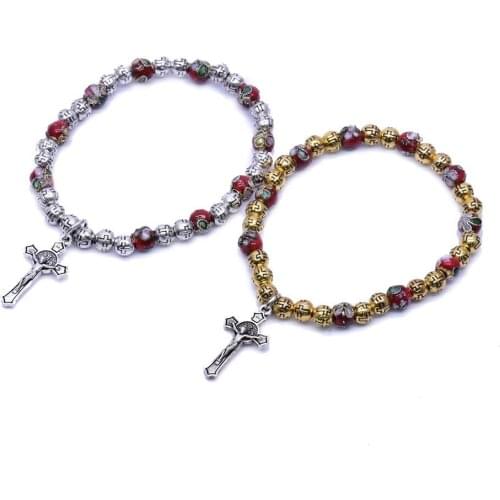 6mm Cross of Christ bead bracelet hand-beaded rosary bracelet
