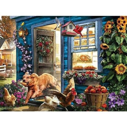 Full Diamond Embroidery Diy Diamond Painting by Number Cross Stitch Dog Steal Chicken Legs DIY 5D Square Mosaic Home Decoration