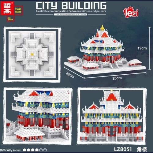 LZ8051 diamond particles Chinese style famous build turret model series assembled building block toys for children gifts