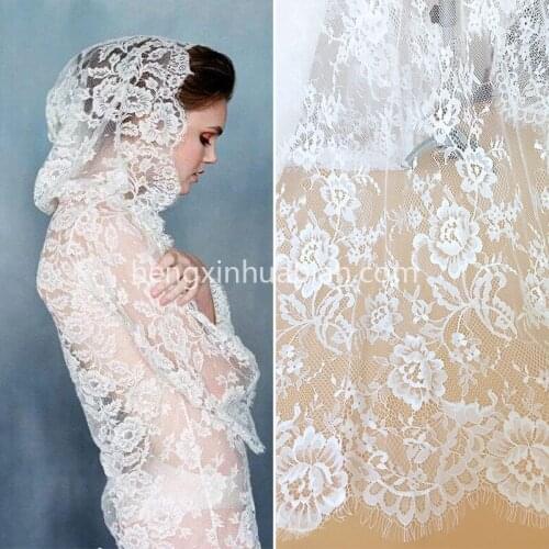White 145cm *300cm flower Wedding bridal Dress Applique DIY Bridal Headdress scarf veil Eyelash lace fabric curtain free ship