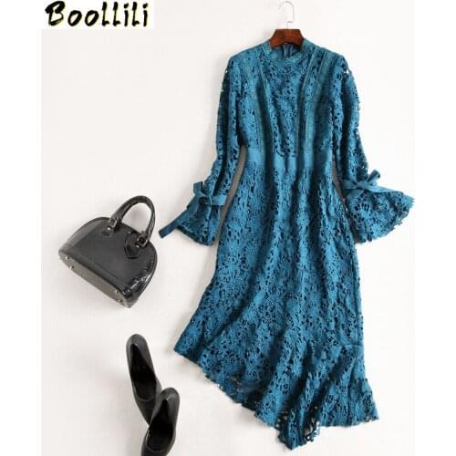 Boollili Robe Femme Vintage Lace Dress Women 2020 Elegant Bodycon Office Dresses Long Sleeve Evening Party Dress Female