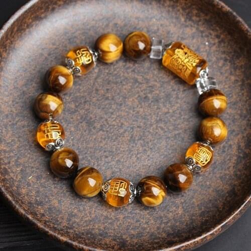 Fashion Selling Natural Tigereye Three Sides Mammon Hand String of Beads Bracelet Plutus Transshipment Men and Women