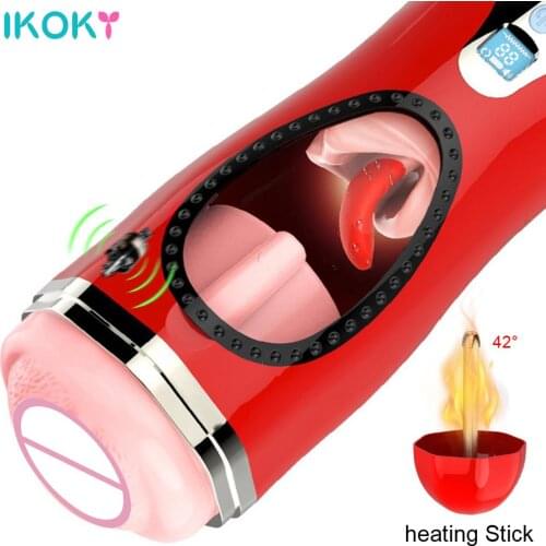 Airplane Cups Heated Vagina Real Pussy Glans Sucking Sex Toys For Men Tongue Licking Massager Male Masturbation Cup Vibrator