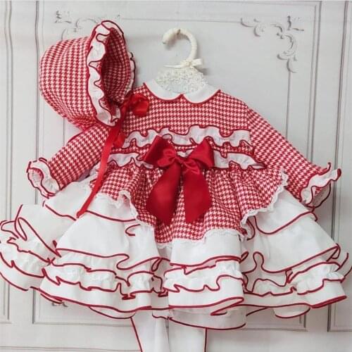 Baby Girl Autumn Winter Red Bird Spanish Vintage Princess Lolita Ball Gown Dress with Hat for Birthday Christmas Casual