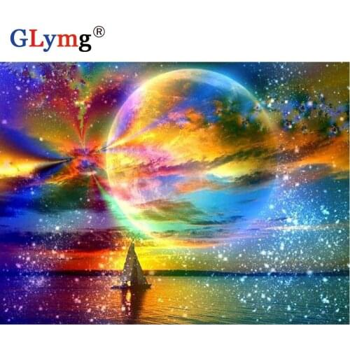 Diy 5d Diamond Painting Cross Stitch Colorful Moon Diamond Embroidery Full Square Drill Rhinestones Embroidery Decorations Home