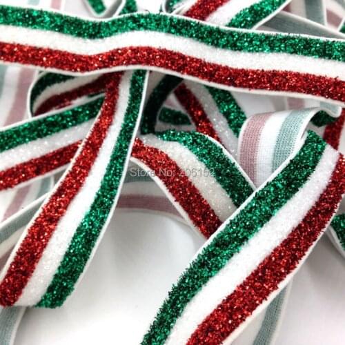 High Quality 5/8" Glitter Elastic Red White Green Glitter Elastic Ribbon Stretchy Webbing For DIY Headwear Hair Accessories 50Y