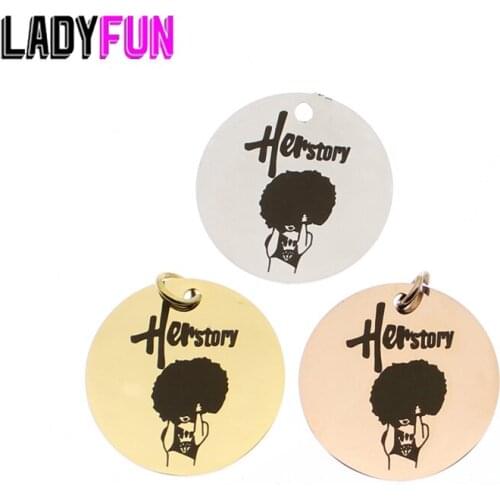 Herstory Charm Stainless Steel Words Charms Her Story Black Girl Pendant Charms High Polish Mirror Surface Pendant 10pcs