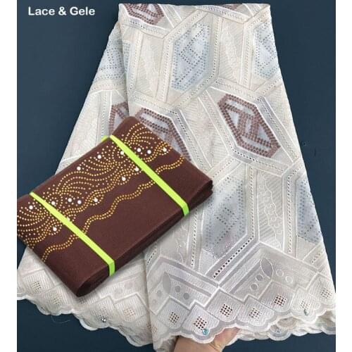 Geometric patterns embroidery African Swiss Voile lace fabric cotton 100% matching Aso Oke gele Headtie sold together