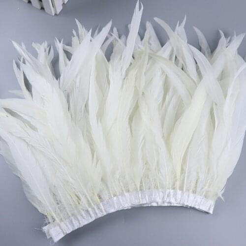 1 Meter White Rooster Feathers Tail Trim 25-30CM Cock Plumes Fringe For DIY Sewing Needlework Clothing Decoration