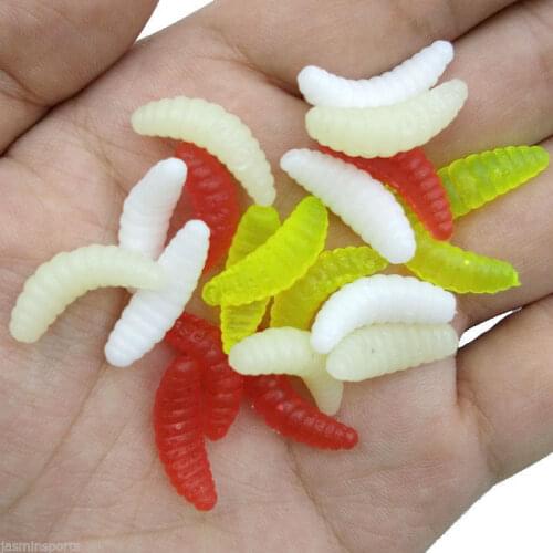 Hyaena 200pcs 2.2cm 0.5g Maggot Grub Soft Lure Baits Smell Worms Glow Shrimps Fishing Lures Fishing Bait 4 Color