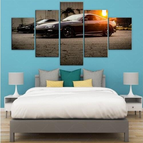 5 Pieces Pictures Toyota Supra Canvas Painting Supra 90s Sports Car Poster Print Large Wall Art Wall Pictures for Living Room