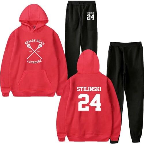 Teen Wolf Stilinski 24 LAHEY 14 MCCALL 11 DUNBAR 9 Print Suit Hooded Ankle Pant Two Piece Set Street clothes the hoodies+pants