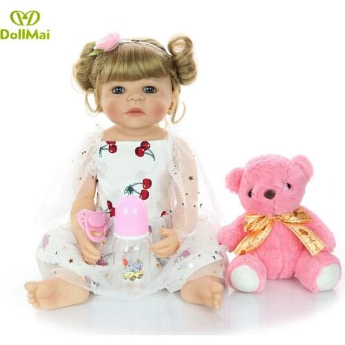 DollMai 22'' 55 cm Baby Reborn Girl Doll Silicone Full Body Realistic Princess Babies Dolls With Bear Toy Kids Birthday Gift