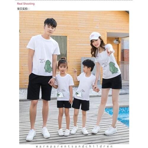 Summer cartoon short sleeve T-shirt Family clothing pink mom kids clothes D09.24
