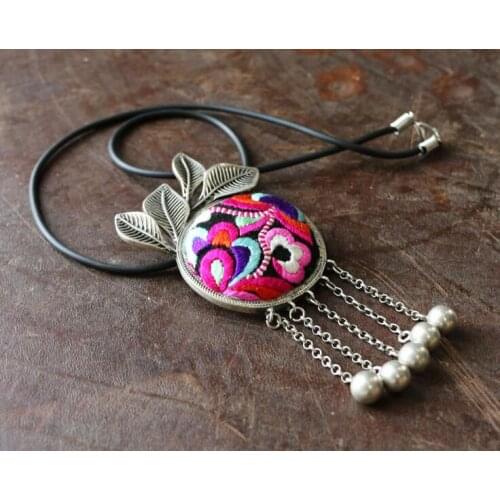 Miao silver embroidered necklace jewelry pendant random old embroidery