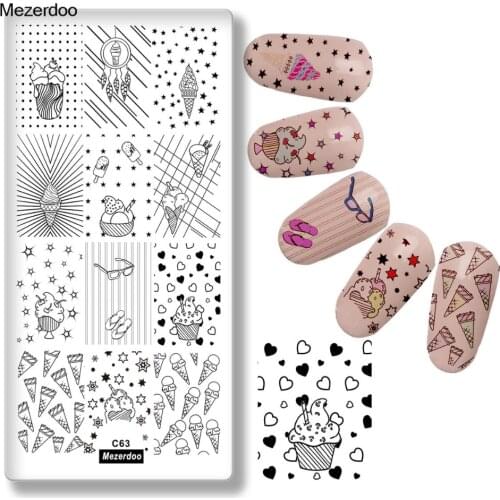 Cute Ice Cream Nail Stamping Plates Floral Geometric Lovely Star Popsicle Image Paint for Nail Art Stamp Templates Metal Stencil