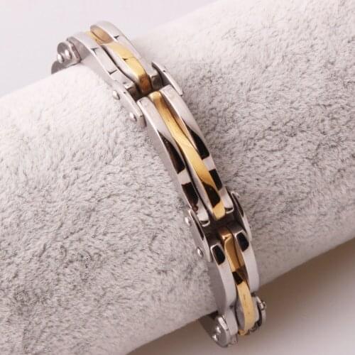 10.6mm Top Design Sale Stainless Steel Silver Color And Gold Color Motor Chain Mens Boys Bracelet Wristband 8.66" Trendy Jewelry