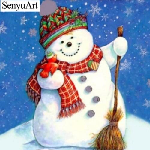SenyuArt 5d DIY Diamond Painting Cartoon Snowman with Hat Pattern Full Round Drill Embroidery Cross Stitch Kits Mosaic Art Gifts