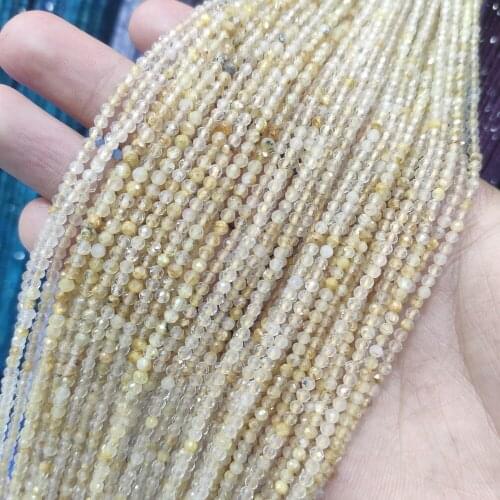 Natural Wholesale 2-4mm Loose Spacer Faceted Gold Rutilated Quartzs Stone Beads For Jewelry Necklace Bracelet Making DIY 15inch