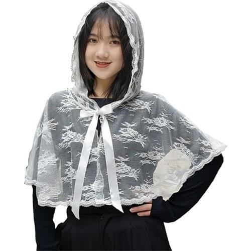 Cape Cloak Mantilla Veils for Church Women Head Covering Catholic Vintage Handkerchief Barinia Lace Embroidered