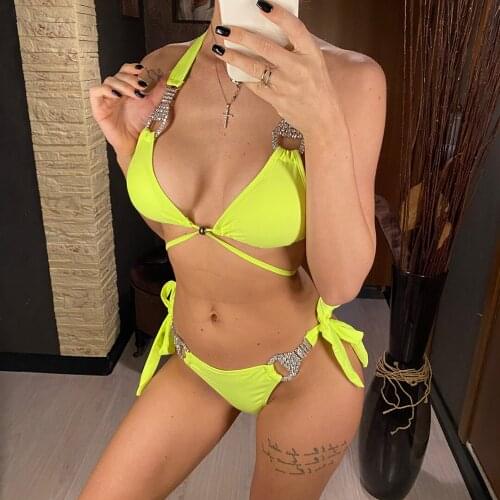 Sexy Wrap Around Bling Diamond Bikini Female Swimsuit Women Swimwear Two-pieces Bikini set Bather Bathing Suit Swim Lady V2726