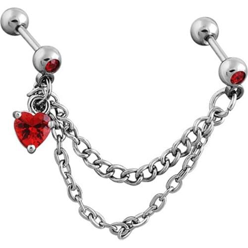 1pc Red Heart Tragus Piercing Helix Piercing Bijoux Cartilage Earrings Stainless Steel Tassel Earrings Nose Ring Ear Piercing