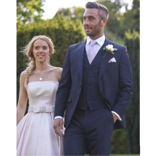 Navy Blue Slim Fit Wedding Tuxedos Groom Tuxedo ( Jacket+Pants +Jacket) Best Men Suits Groomsmen Suits Custom Made