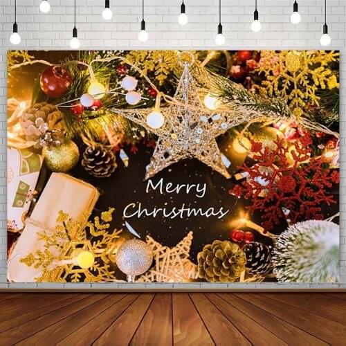 Merry Christmas Backdrop Winter Star Festival Ball Candle Wreath Light Bulb Party Photography Background Photostudio Decor Props