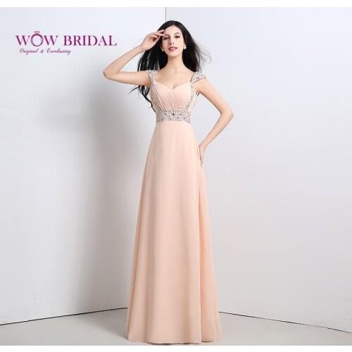 Wowbridal 2021 Beaded Sleeveless Long Prom Dresses