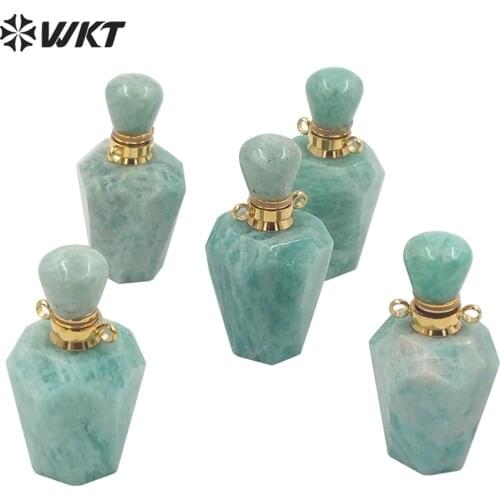 WT-P1691 Wholesale Fashion gold stainless steel natural Tianhe Stone perfume bottle pendant double loops faceted stone bottle