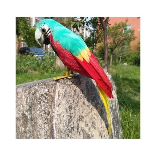 About 32cm green-red feathers parrot model stage prop,garden decoration birthday gift w0979