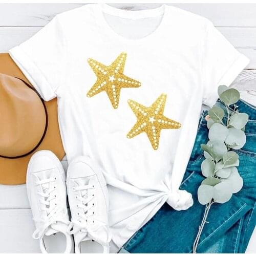 Women Clothing Cartoon Beach Vacation Holiday Fashion Summer Short Sleeve Clothes Print Tshirt Female Tee Top Graphic T-shirt