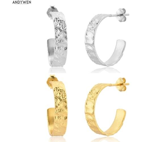 ANDYWEN 925 Sterling Silver Geometric Irregular 16mm Large Hoops Women Huggies Loops Piercing Circle Round Earring For Wedding