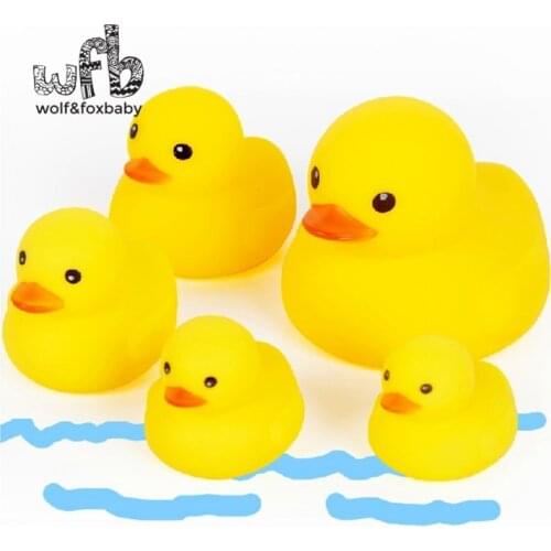 10pcs/pack 4x4cm Cute Baby Girl Boy Bath Bathing Classic Toys Rubber Race Squeaky Ducks Yellow Sale