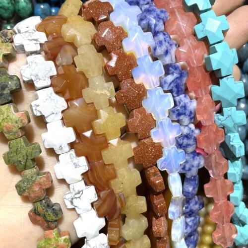 12MM Natural Stone Cross Shape Agates Crystal Turquoises Hematite Loose Beads For Women Jewelry Making DIY Bracelet Necklace