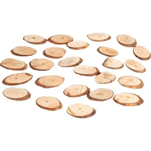 25 Pack Wooden Round Rustic Wood Slices for Wedding Centerpiece, DIY Woodland Projects, Table Chargers, or Country Decor