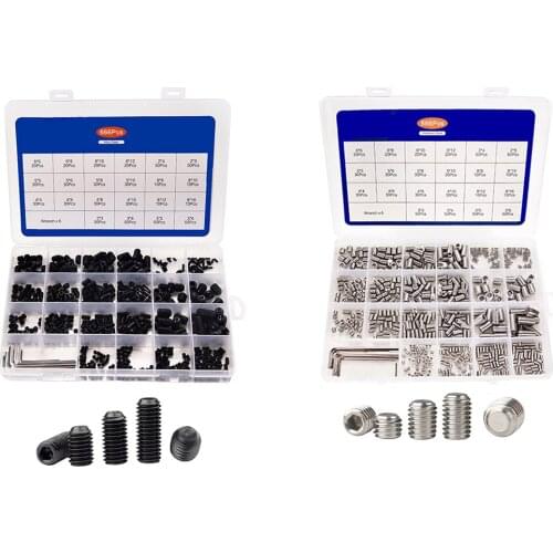 666PCS/Box M2 M3 M4 M5 M6 M8 Hex Hexagon Socket Set Screw Flat Point Grub Screw Assortment Kit Headless Set Screw