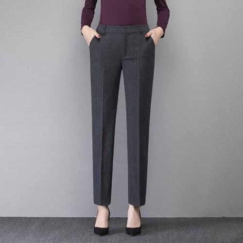 ACRMRAC Women pants Slim stripe Hairy OL Formal Suit pants Women Pencil pants 8504