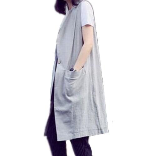 B3434 Spring summer 2020 new womens solid color simple slim cotton and hemp long style cardigan vest coat cheap wholesale
