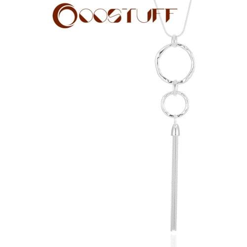 Trend Silver Color Tassel Pendants Long Chain Necklace 2021 Costume Jewelry for Women Suspension Accessories Collar Neck Chokers
