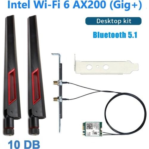 Dual band 3000Mbps Intel AX200 Wi-Fi 6 M.2 Desktop Kit 2.4G/5G Bluetooth 5.0 802.11ax/ac AX200NGW Wireless Card Adapter Antenna