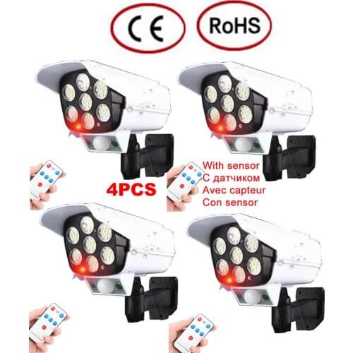 4pcs remote solar fake monitor dummy camera Outdoor Light PIR Motion Sensor Wall Light Waterproof Lamp Garden Decoration securit