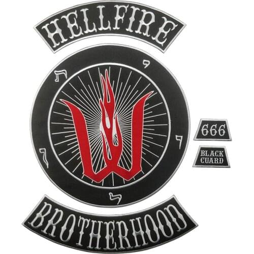 Hell Fire Brotherhood Embroidery Iron on Patch for DIY Clothing Appliqued Motorcycle Biker Jacket Clothes Accessories Sticker