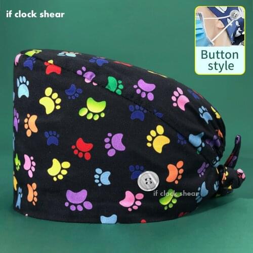 Cotton Scrubs Women Cap Sweat-absorbent Elastic Pet Grooming Nursing Work Hat Operating Room Cartoon Print Anesthetist Scrub Hat