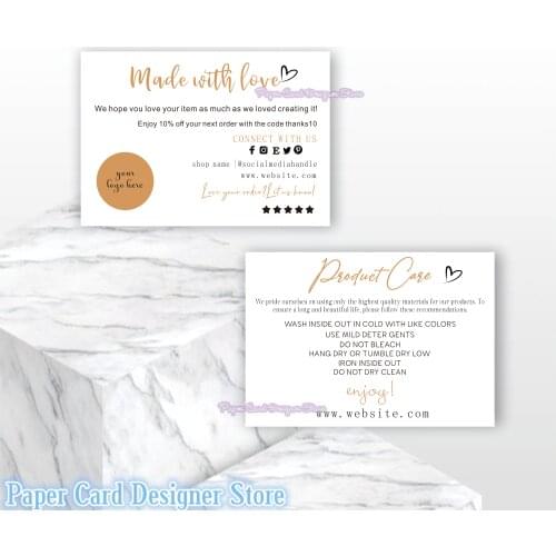 Customize Logo Thank You Card Simple Care Card Package Insert Boho Style Business Care Instructions Candle Clothing Care Card