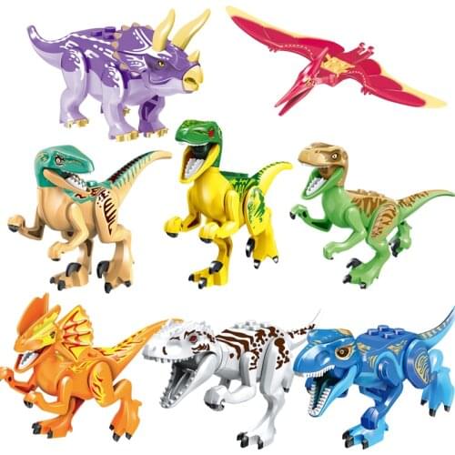 Jurassic Dinosaur World Building Blocks Series Triceratops Velociraptor T-Rex Assembles Figure Bricks Toys For Children